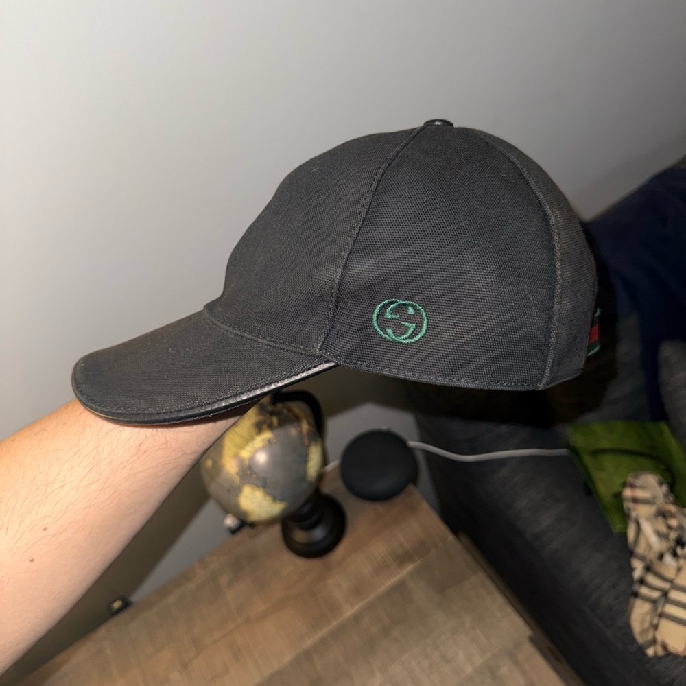Gucci Interlocking G Logo Web Black Baseball Hat - Picture 1 of 6